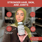 Sakoon nutrition Halal Certified Collagen Peptides Gummies | (Type I, II & III) Collagen Gummies for Women & Men | 90 Naturally Flavoured Strawberry Gummy to Support Hair, Skin, Joints & Nails | USA