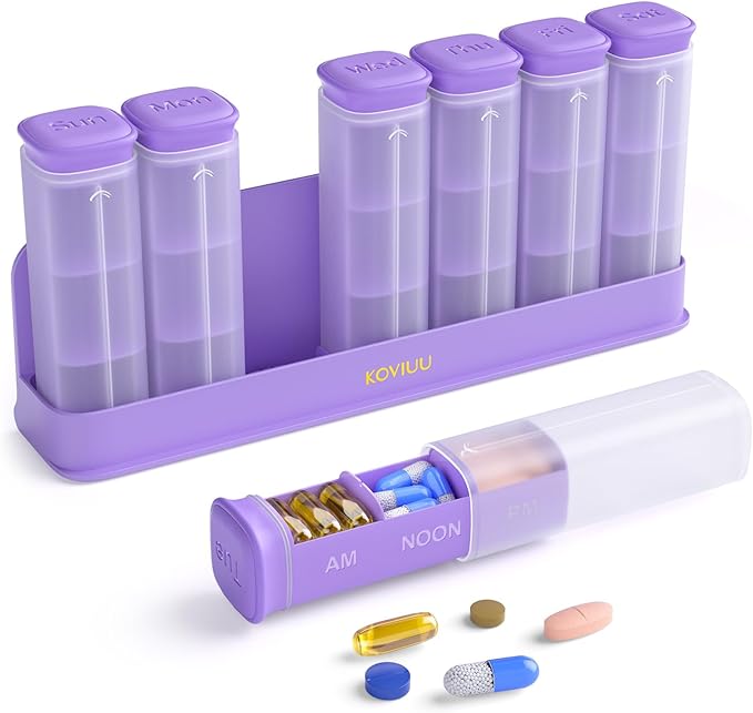 KOVIUU Weekly Pill Organizer 3X a Day, Detachable Pill Box 7 Day, Large 3 Times Daily Pill Case, Travel Pill Container Holder, Week Medication Dispenser Pillbox for Vitamin Supplement Medicine, Purple