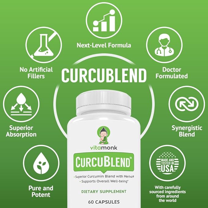 VitaMonk Turmeric and Ginger Complex with Meriva, Grape Seed, Boswellia Extract, Cat’s Claw and More - Ginger and Turmeric Supplements for Overall Health, Wellness and Immune Support - 60 Caps