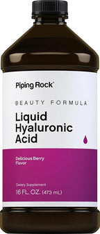 Piping Rock Liquid Hyaluronic Acid Supplement | 100mg | 16 fl oz | Natural Berry Flavor | Vegetarian Formula | Non-GMO, Gluten Free