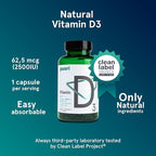 Puori Vitamin D3 Softgels, 2500 IU (62.5 mcg) - Fast Absorbing Vitamin D3 Supplements for Immune System Support, Bone Health & Density and Healthy Muscle Functions - Non-GMO & Gluten-Free - 240 Count