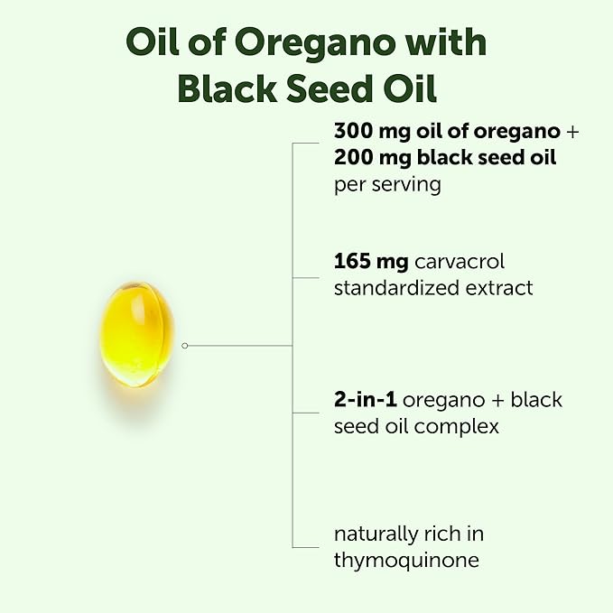 Micro Ingredients Oil of Oregano with Black Seed Oil, 75 Softgels | 2-in-1 Oregano Oil & Black Seed Oil Complex | 4X Strength Carvacrol & Thymoquinone Formula, Plant Based | Non-GMO, No Gluten