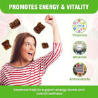 Safrel Irish Sea Moss Gummies 3000mg with Bladderwrack and Burdock Root, Thyroid Energy and Immune Support, Vegan Raspberry Flavor, 60 Gummies