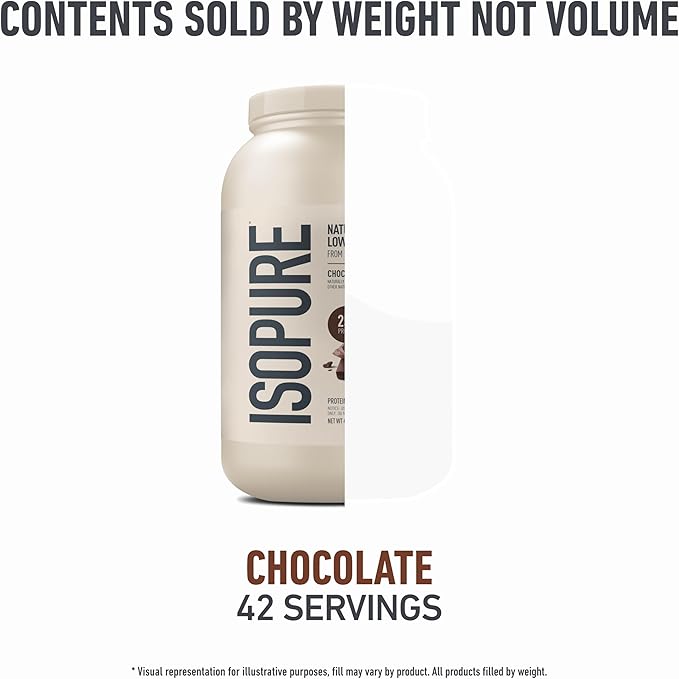 Isopure Low Carb 100% Pure Whey Isolate Protein Powder, Lactose Free, Gluten Free, with Vitamins, Chocolate, 25g Protein Per Serving, 3 Lbs, 42 Servings (Packaging May Vary)