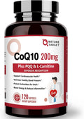 NATURE TARGET CoQ10-200mg with PQQ L-Carnitine & Omega-3s, High Absorption Coenzyme-Q10 with BioPerine, Supports Heart and Immune System, Cellular-Energy-Production, 120 Servings