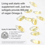 Vegan Omega-3 Algae DHA Supplements - 2000mg Algae Oil, Plant-Based Prenatal Algal DHA, 90 Carrageenan Free Softgels -Sustainable Fish Oil Alternative Supports Brain, Heart, Eyes, Joint Health