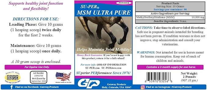 SU-PER MSM Ultra Pure Horse Joint Supplement - Helps Maintain Joint Mobility and Flexibility - 2 Pound