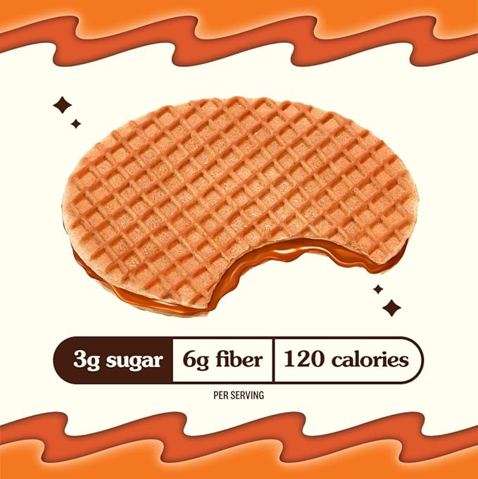 Rip Van Wafels Dutch Caramel & Vanilla Stroopwafels, Healthy Snacks, Non-GMO, Low Calorie, Low Sugar (3g), Office Snacks, Keto Friendly, 12 Count