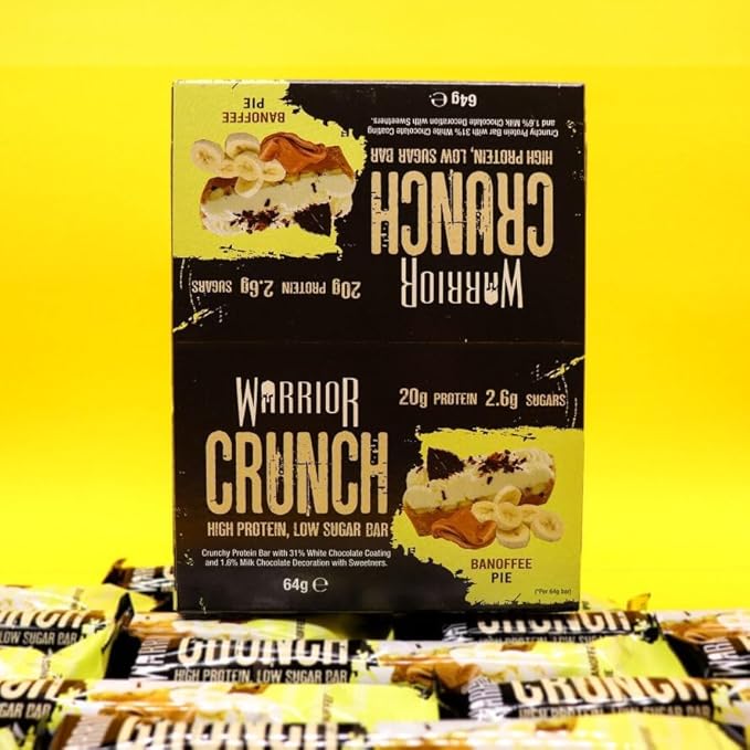 Warrior Crunch High Protein Bars | 20g Protein, Low Carb, Low Sugar, Keto Friendly | Delicious, Chewy, Crispy On The Go Snack | Box of 12 Bars (12 Count (Pack of 1), Banoffee Pie)