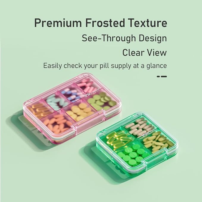 Small Pill Organizer, Waterproof & Portable Pill Case for Daily Travel - Adjustable 4 Compartments Compact Medicine Holder for Vitamins, Pills, Perfect for Purse or Pocket (Black)