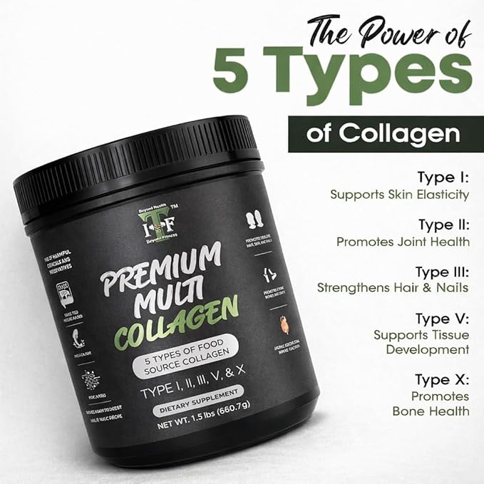 Multi Collagen Peptides Powder Unflavored - 5 Types Multi Collagen Complex (I, II, III, V, X) - Grass Fed Hydrolyzed Powder Collagen for Hair, Skin, Nails, Joints & Gut Health - 30 Servings