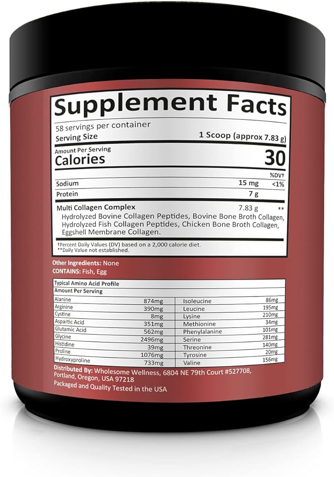Wholesome Wellness Premium Multi Collagen Peptides Protein Powder for Women and Men, 5 Types of Hydrolyzed Collagen, Grass-Fed, Non-GMO & Unflavored, Pure Protein for Youthful Skin & Joint Recovery