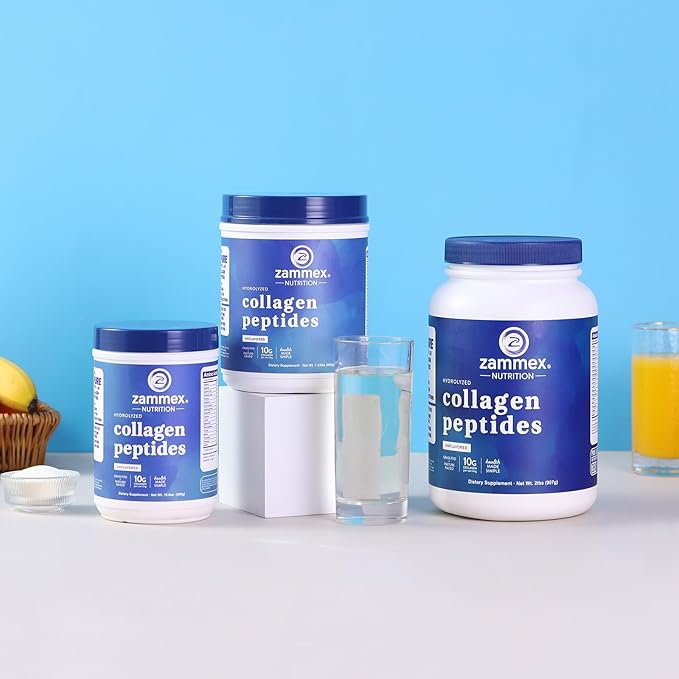Zammex Premium Collagen Peptides Powder Unflavored,Hydrolyzed Proteins Types I & III, Supports Hair, Skin, Nails, Joints, Grass Fed, Non-GMO, Gluten-Free,Paleo & Keto Friendly,60 Servings