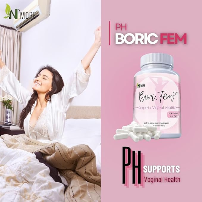 N'More Boric Acid Vaginal Suppositories- 100% Pure - Made in USA- Boricfem Vaginal Health Supplement- 30 Servings (Pack of 1)