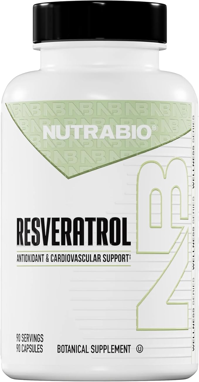 NutraBio 98% Pure Resveratrol Supplement 500mg - Standardized to 490mg Trans Resveratrol, Heart Health and Antioxidant Defense - 90 Capsules