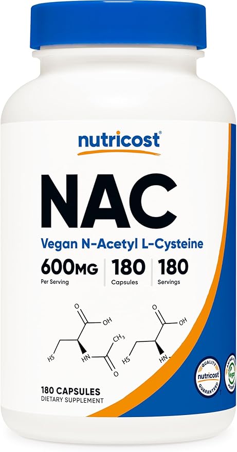 Nutricost N-Acetyl L-Cysteine (NAC) 600mg, 180 Capsules - Non-GMO, Gluten Free
