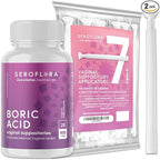 Seroflora Boric Acid Vaginal Suppositories 600mg – 30 Count with 7 Applicators for Odor Control & pH Balance Feminine Hygiene Support, Natural Intimate Care, Made in USA