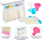 MUOUAKATE Protein Powder Travel Container Set - Reusable Powder Supplement Container To Go - 21pc Single Dose Bags and 3pc Large Travel Containers Zip Up Bags