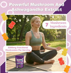 1000mg Ashwagandha & Mushroom Gummies, with 8-Mushroom Blend (Reishi, Lion's Mane, Cordyceps). Supports Focus, Energy and Cognitive Boost,for Adults, 160 Count.