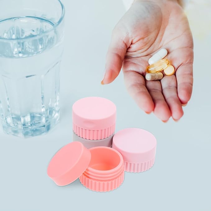 Veemoon 4pcs Silicone Travel Pill Organizer, Small Portable Medicine Box Set with Leak-Resistant Compartments for Supplements and Medication, Travel Size Pill Container for Daily Use