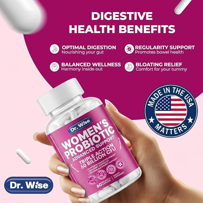 Dr. Wise Women’s Probiotic 50 Billion CFU – 60 Veggie Capsules | Vaginal Health & Digestive Support | 5 Targeted Strains Including L. Reuteri & Rhamnosus | Shelf Stable, Non-GMO & Gluten-Free