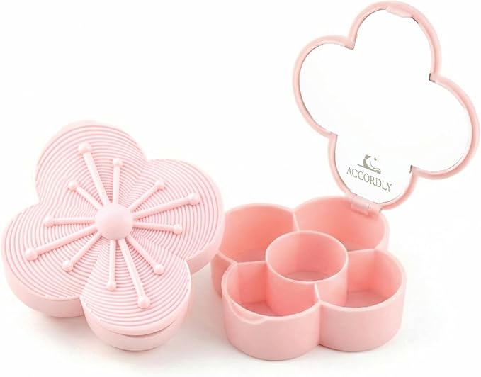 NobleCase Bloom Charm Travel Pill Organizer, 5 Compartments with Mirror, Easy-Open Lock, Cute Compact Pill Box for Purse, BPA-Free Vitamin Case and Small Jewelry Storage, Blush Pink