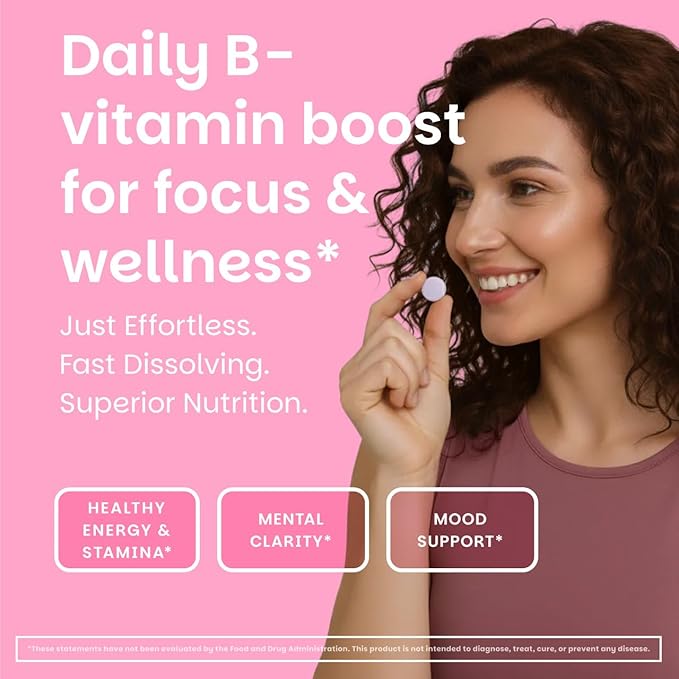 EZ Melts Energy, Memory & Mood Enhancer - B Vitamins Supplement with Vitamin B12, B6, Folate & Biotin - Non-GMO & Vegan - Cherry Berry - 120 Dissolvable Tablets (120 Servings)