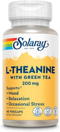 SOLARAY L-Theanine 200mg with Green Tea - Healthy Mood, Relaxation and Occasional Stress Support - Lab Verified, Vegan, Gluten Free - 45 Servings, 45 VegCaps