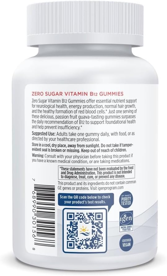 Nordic Naturals Zero Sugar Vitamin B12 Gummies - 2000 mcg Vitamin B12 per Gummy, Passion Fruit Guava Flavor - 30 Gummies, Essential Nutrient Support for Energy Production and Brain Health, 30 Servings