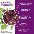 Calcium Magnesium Zinc Gummies with High Absorption Magnesium Glycinate 300mg, Potassium - Plant Complex Calcium Magnesium 2:1 Ratio, with D3 Sea Moss for Bone, Immune & Sleep Support, Vegan-1 Pack