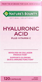 Nature's Bounty Vitamin C and Hyaluronic Acid Supplement, Supports Glowing Skin, Immune Function & Collagen Production, 120 Capsules - 60 Day Supply, Optimal Solutions Supplements for Skin Health