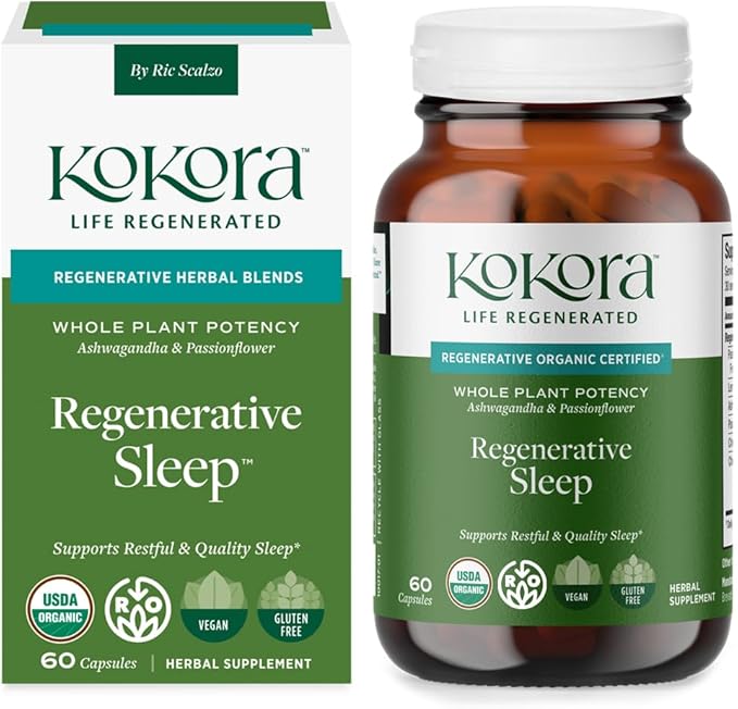 Regenerative Sleep - Regenerative Organic Certified - Supports Restful, Quality Sleep, Relaxation* - Adaptogen Blend w/Lemon Balm & Passionflower - Vegan & Non-GMO - 60 Capsules - 30 Servings