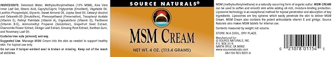 Source Naturals MSM Cream, Advanced Liposomal Delivery, 4 Ounces