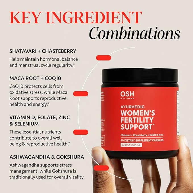 Freshly Moms Ayurvedic Fertility Supplements for Women | Support Ovulation | Conception for Women | Egg Quality | Maca Root, Vitex, & Vitamins | Vegan | 90 Capsules - OSH Wellness