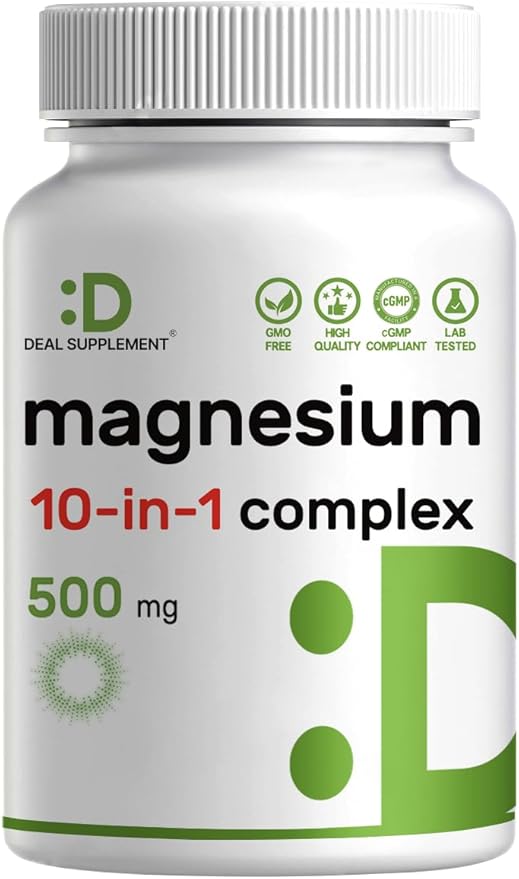 Magnesium Complex 500mg, 240 Veggie Capsules – 10-in-1 Glycinate, Citrate, Malate, Oxide, & More – 100% Chelated for Easy Absorption – Essential Mineral Supplement – Non-GMO