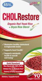 LABO Nutrition CHOLRestore – Red Yeast Rice with Phytosterol Health Supplement, Supports Healthy Cholesterol Levels, Citrinin, Aflatoxin & Soy Free, 90 Vegetarian Capsules