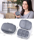 Holii Travel Pill Organizer, 8 Compartments Portable Pill Case, Daily Pill Box to Hold Vitamins, Small Pill Container for Pocket Purse Medicine Organizer（Gray）