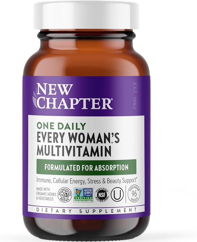 New Chapter Women’s Multivitamin, Iron, B6, B12, Biotin for Hair Growth, D3, Vit C, Zinc for Immune & Stress Support, Gentle on an Empty Stomach, One Daily, Non-GMO, Gluten-Free, 18+, 96 Tablets