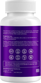Heivy Ferrous Sulfate 325mg with Vitamin C (65 mg Elemental Iron), Non-Constipating Iron Supplement for Women - Non-GMO, Vegan - Made in USA