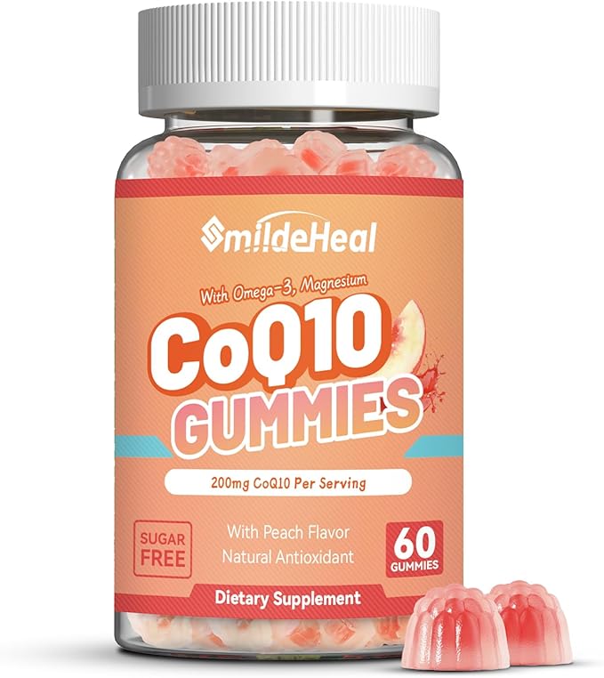 CoQ10 Gummies 200mg with Omega-3, EPA + DHA, & Magnesium - Coenzyme Q10 Supplements for Heart Health, Cellular Energy & Antioxidant, Vegan - 60 Gummies