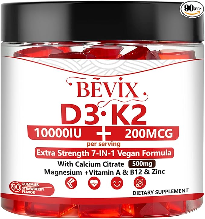 Vitamin D3 K2 Gummies,Sugar-Free,Vegan,Extra Strength,with Calcium Magnesium Zinc,for Immune Support,Bone Teeth Heart Health,for Adults,Non-GMO Gluten Gelatin Free