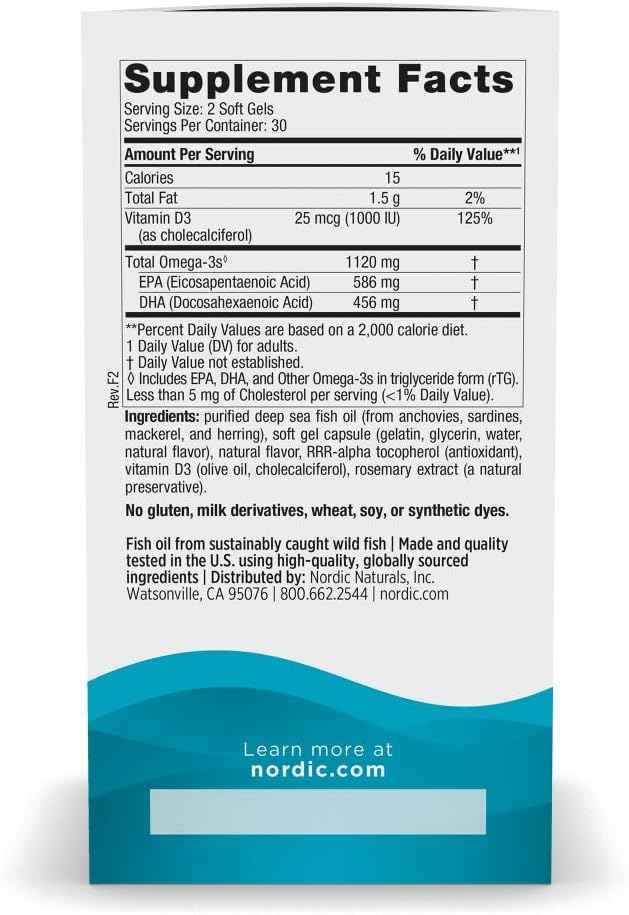 Nordic Naturals Ultimate Omega Mini D3, Lemon Flavor - 60 Mini Soft Gels - 1120 mg Omega-3 + 1000 IU Vitamin D3 - EPA & DHA - Promotes Brain & Heart Health - 30 Servings