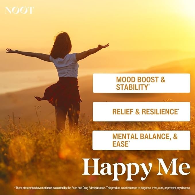 NOOT Happy Me – Natural Mood Support Supplement for Women and Men, Saffron Supplement, Rhodiola & Maca Adaptogens for Calm, Focus & Emotional Balance, Happy Pills, Vegan, Plant-Based, 60 Capsules