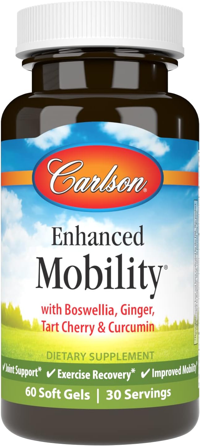 Carlson - Enhanced Mobility, Botanical Joint Support, Boswellia, Tart Cherry, Curcumin, Ginger, 60 Softgels