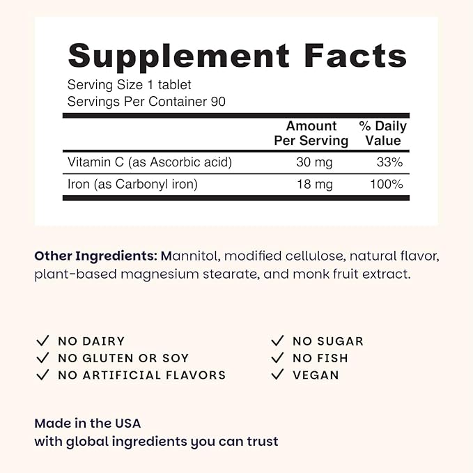 EZ Melts Iron - Supplement for Daily Energy & Iron Support - with Vitamin C - No Artificial Flavors - Non-GMO & Vegan - Zesty Orange - 90 Dissolvable Tablets (90 Servings)