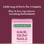 Nature's Bounty Optimal Solutions Hair, Skin & Nails Formula, with 3,000 mcg Biotin, 60 Coated Caplets, 20 Total Servings