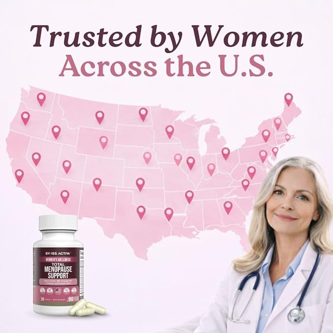 Swiss Activa+ Labs Total Menopause Support – Hormone Balance, Hot Flash Relief, Mood & Energy Boost, Gut Health, Vegan, Non-GMO Plant-Based Menopause Supplements for Women- 90-Day Supply