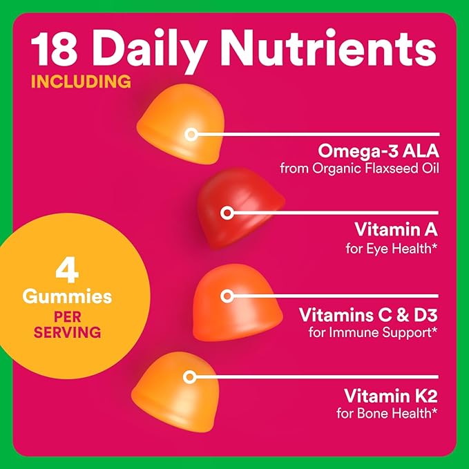 SmartyPants Organic Women's Multivitamin Gummies: Biotin, Methylfolate, Omega 3 (ALA), Vitamin D3, C, Vitamin B12, B6, A, K & Zinc, Inositol, Gluten Free, Vegetarian, 120 Count (30 Day Supply)