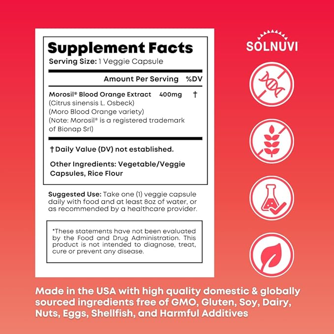 Morosil Clinically Tested C3G Supplement - Metabolism, Antioxidant, Wellness Support for Men & Women - 400mg Moro Red Orange Extract - 30 Veggie Capsules - Non-GMO, Gluten-Free, Vegan-Friendly