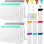 Protein Powder Travel Container Set, Reusable Powder Supplement Container To Go, 28Pcs Single Dose Bags & 4Pcs Large Zip Bags with Funnels, Spoons and Labels(COLOR:32 Pack)